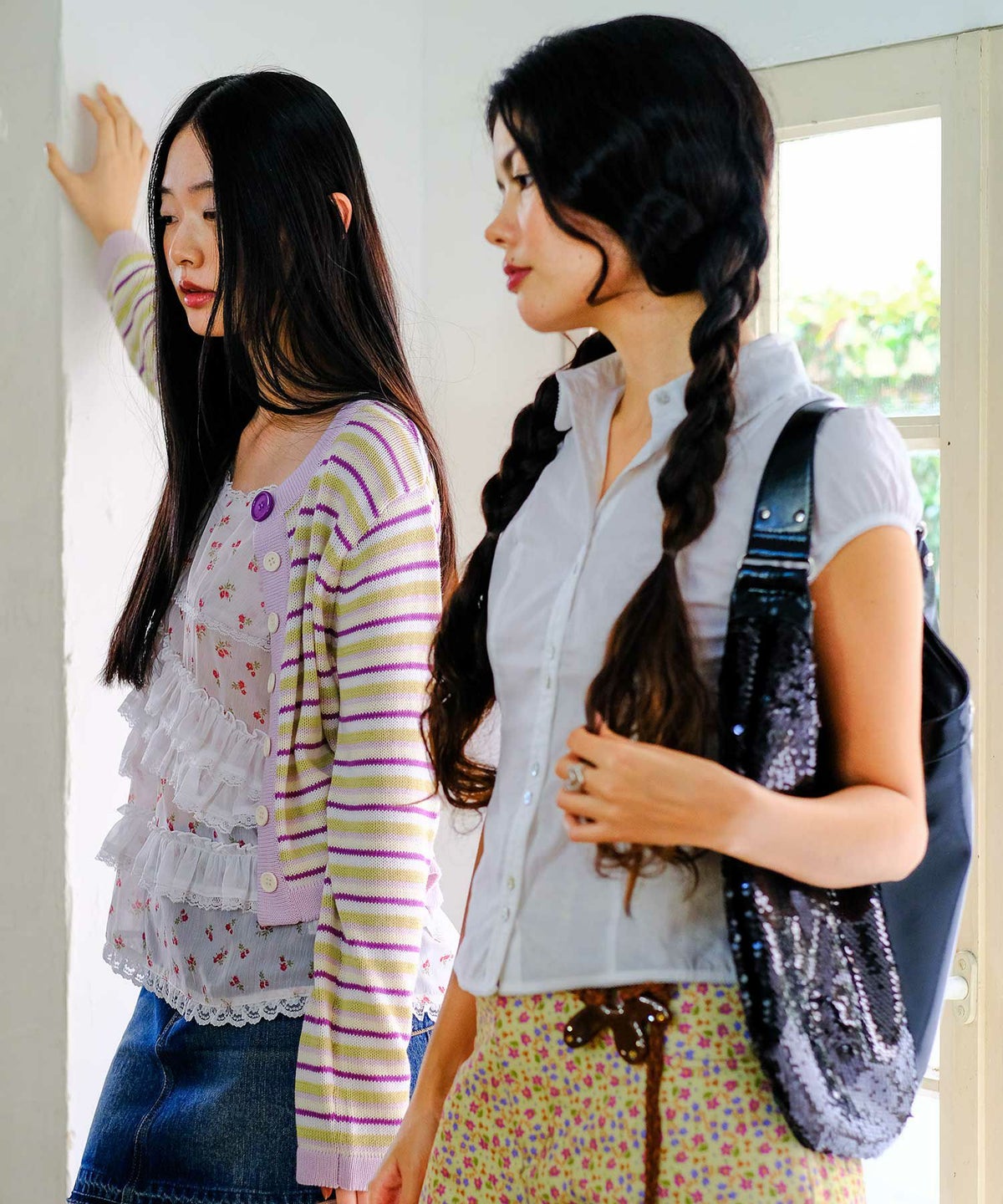 ボーダー/カーディガン/パープル