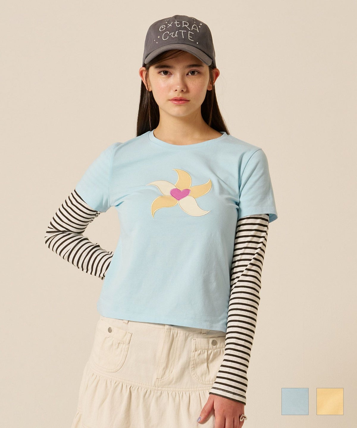 レイヤード/ロンT/ボーダー/ブルー