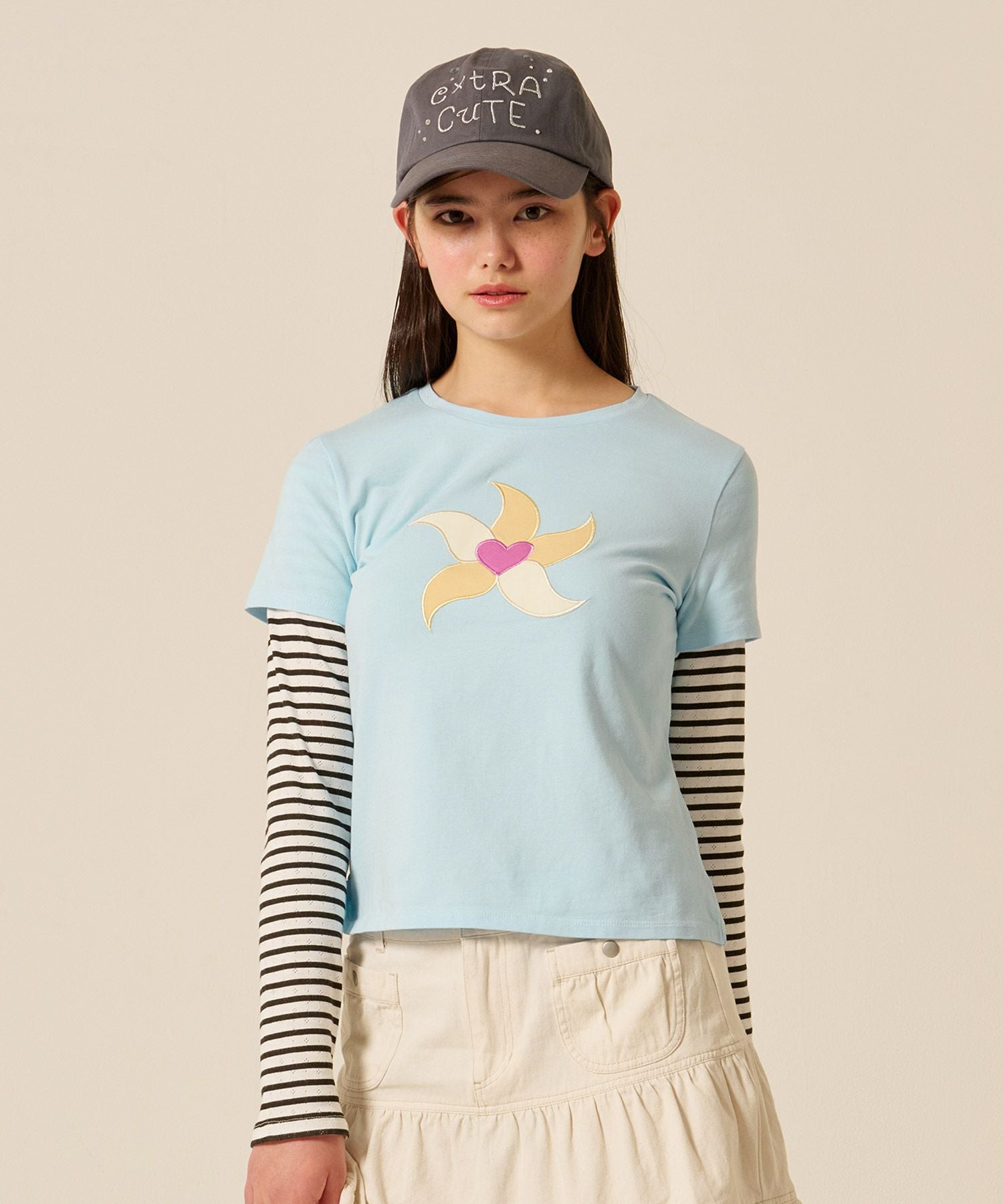 Early-Summer-SALE レイヤード風 パッチワークTシャツ TINA：JOJUN 全2
