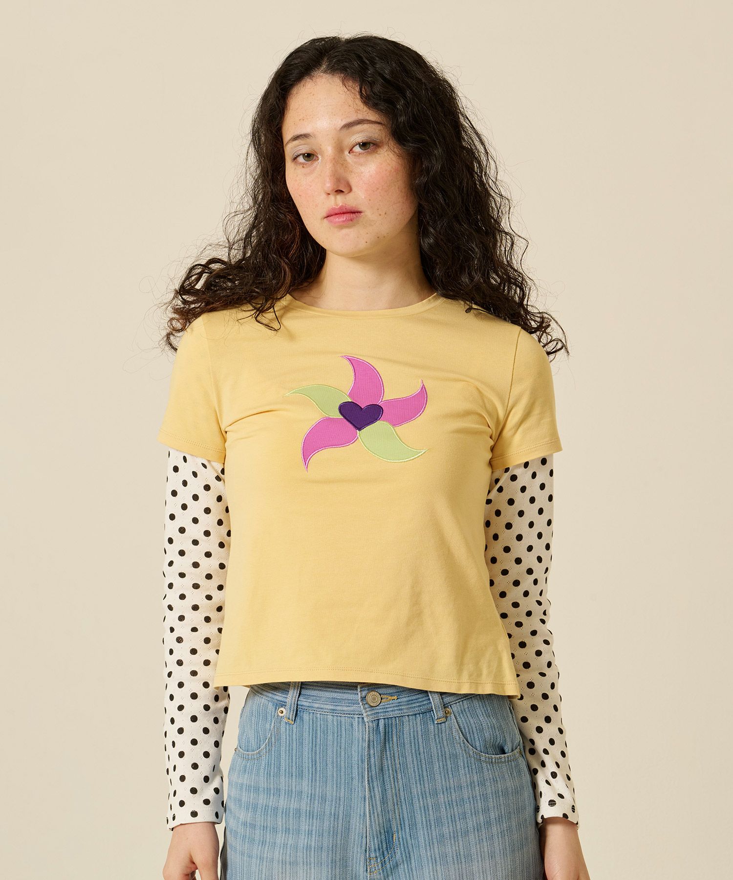 FINAL SALE レイヤード風 パッチワークTシャツ TINA：JOJUN 全2色