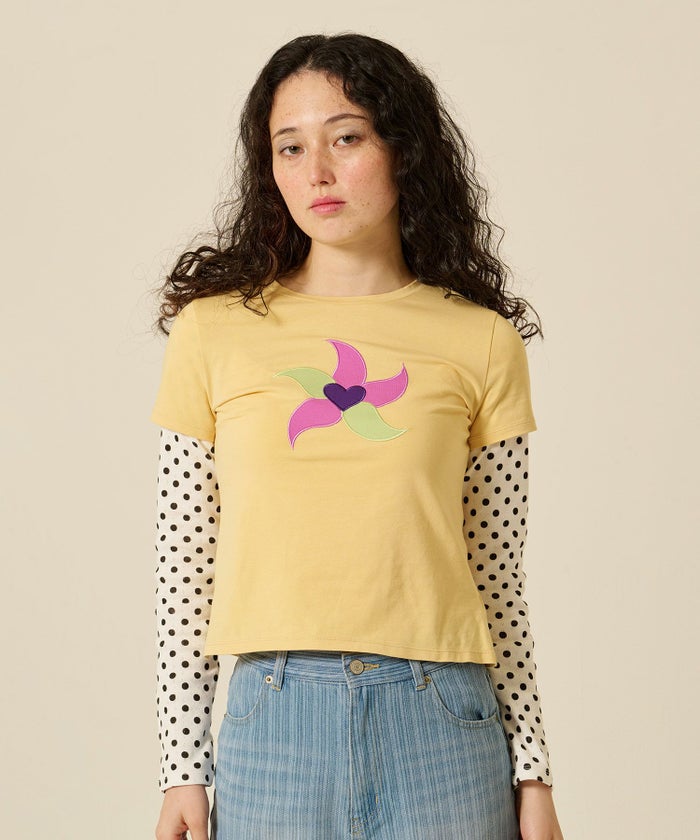 レイヤード/ロンT/ドット/イエロー