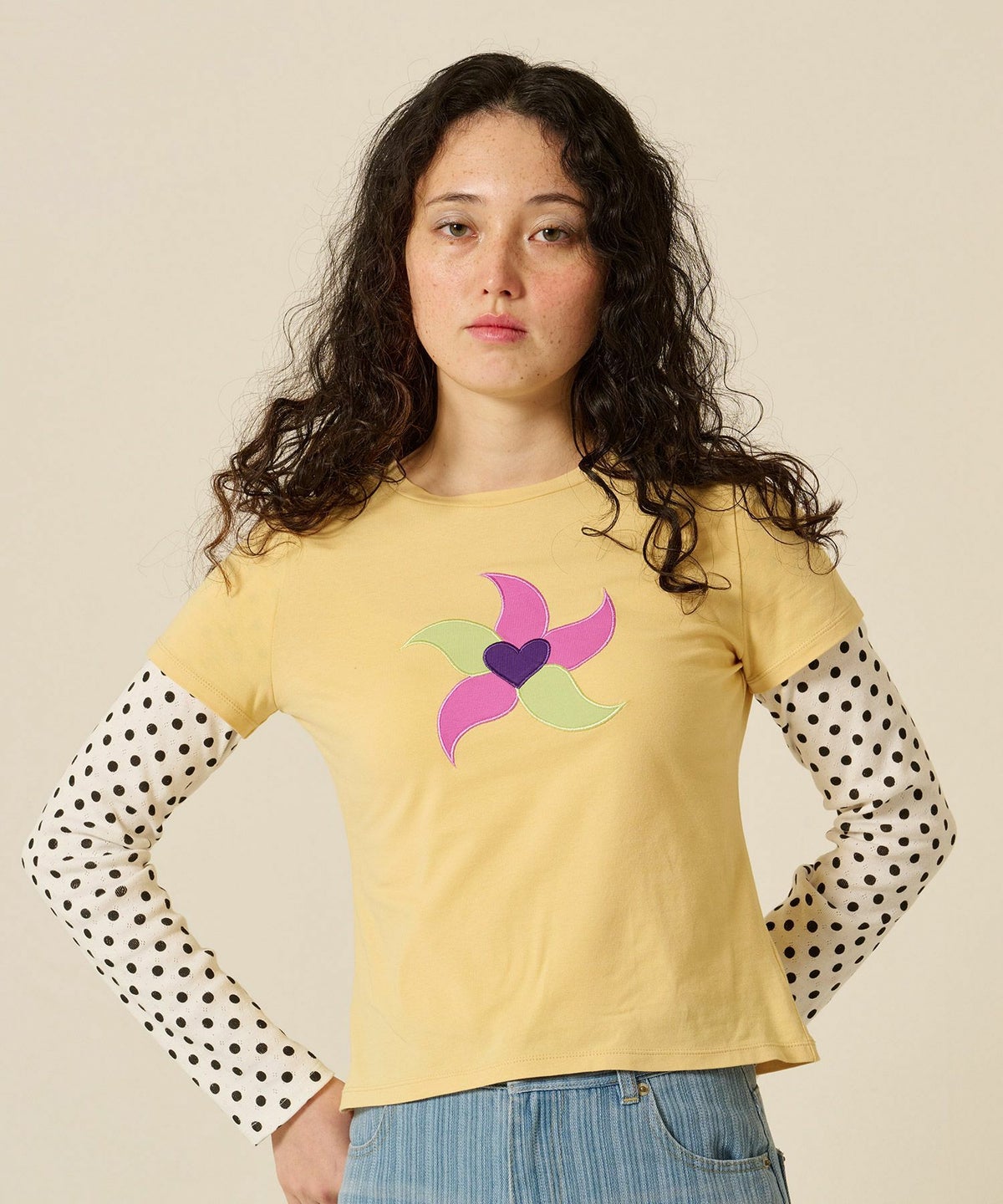 レイヤード/ロンT/ドット/イエロー