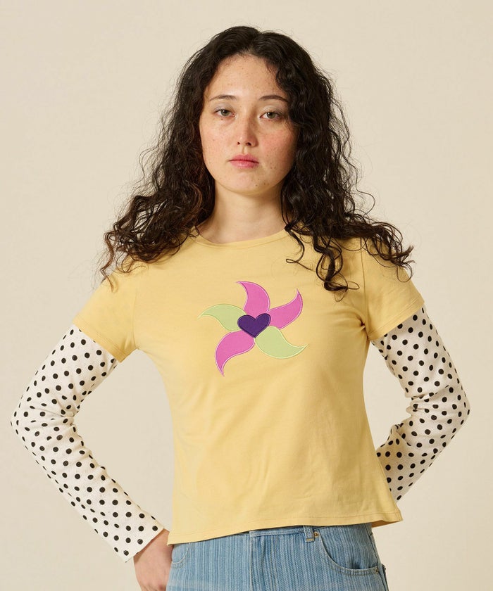 レイヤード/ロンT/ドット/イエロー