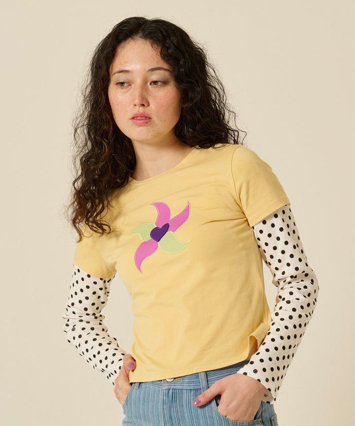 レイヤード/ロンT/ドット/イエロー