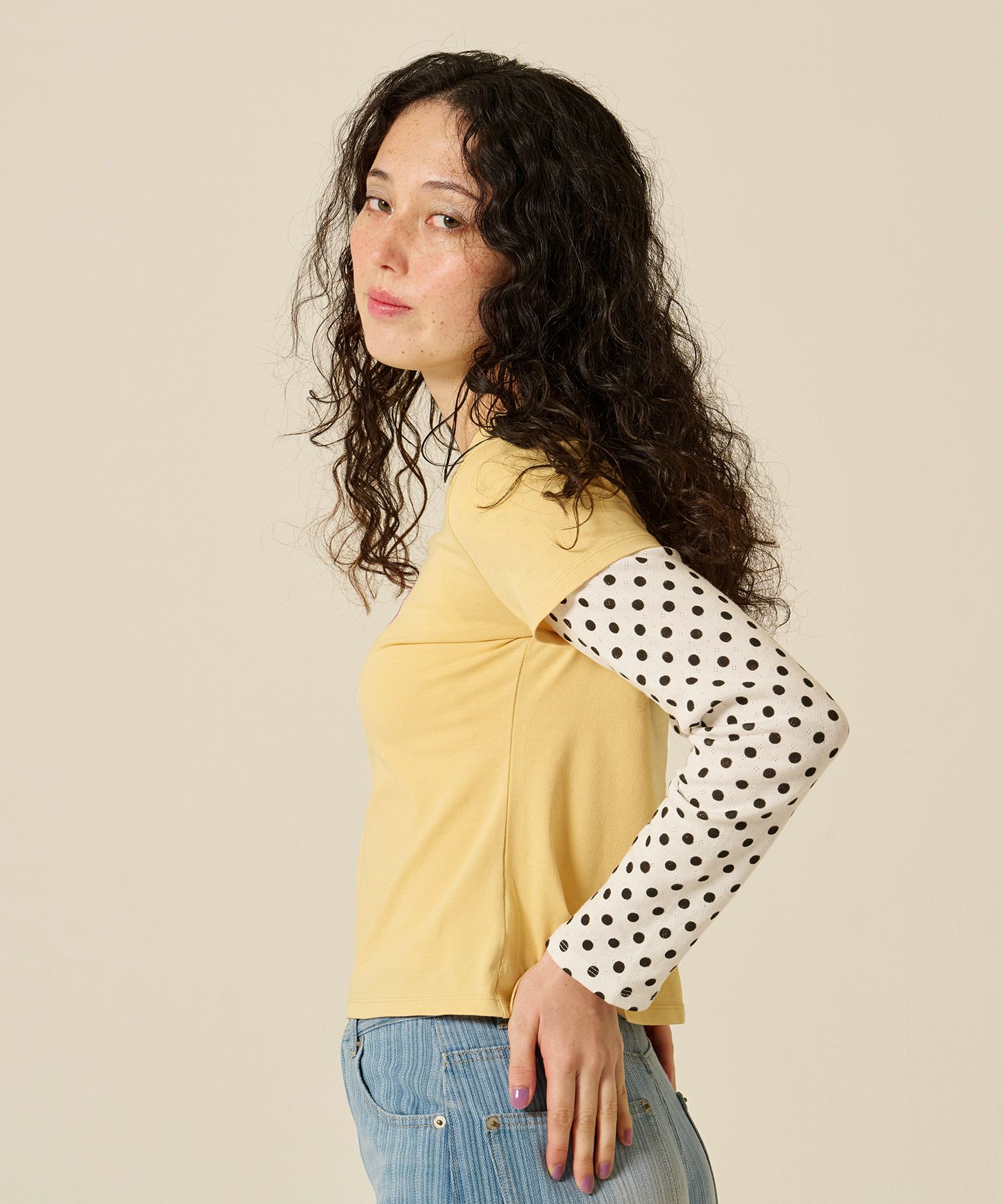 SUMMER SALE レイヤード風 パッチワークTシャツ TINA：JOJUN 全2色