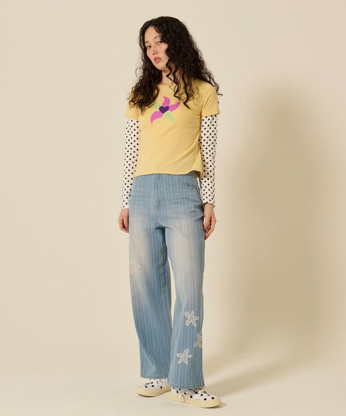 レイヤード/ロンT/ドット/イエロー