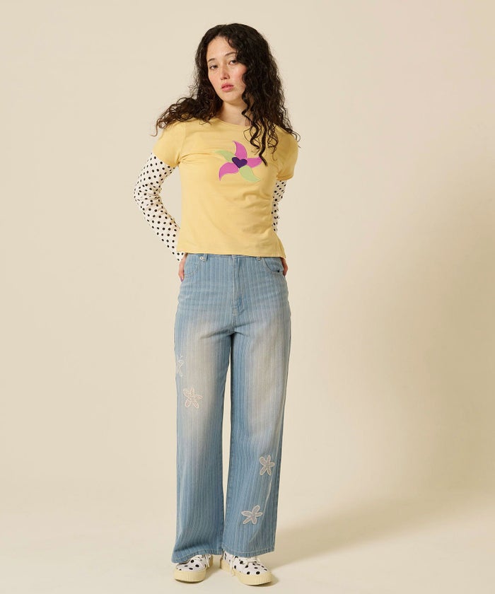 レイヤード/ロンT/ドット/イエロー