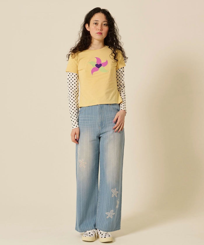 レイヤード/ロンT/ドット/イエロー