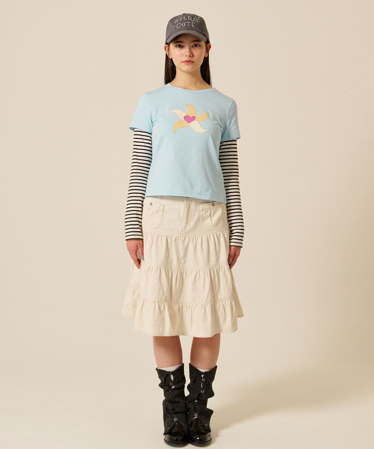 レイヤード/ロンT/ボーダー/ブルー