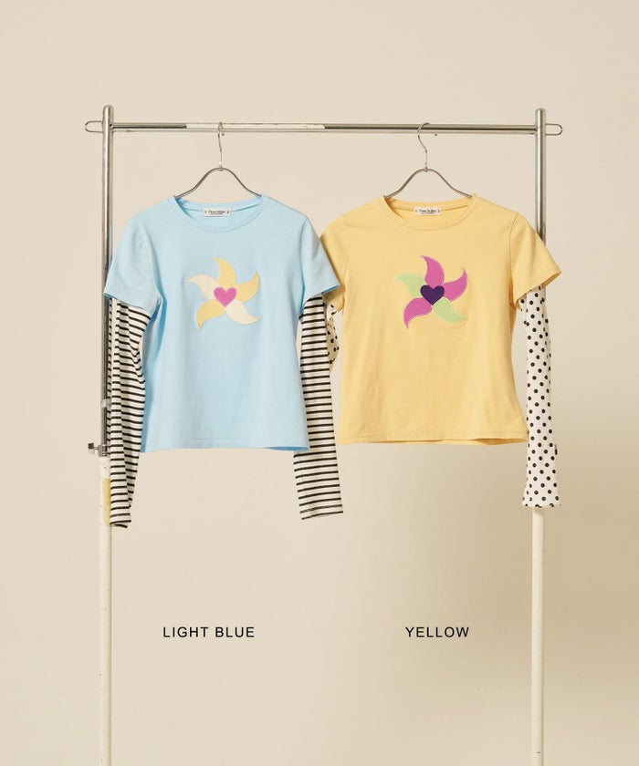 レイヤード/ロンT/ボーダー/ブルー/ドット/イエロー