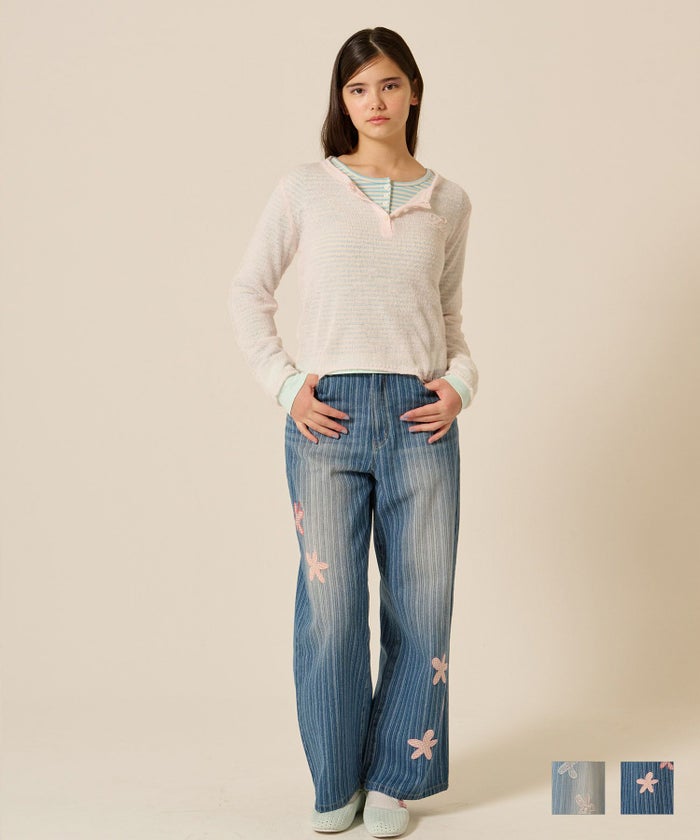 パッチワーク/花柄/デニム/パンツ