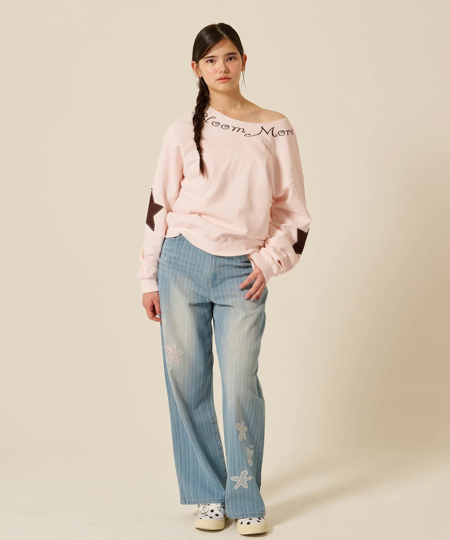 パッチワーク ストライプ デニムパンツ TINA：JOJUN 全2色｜tnj711