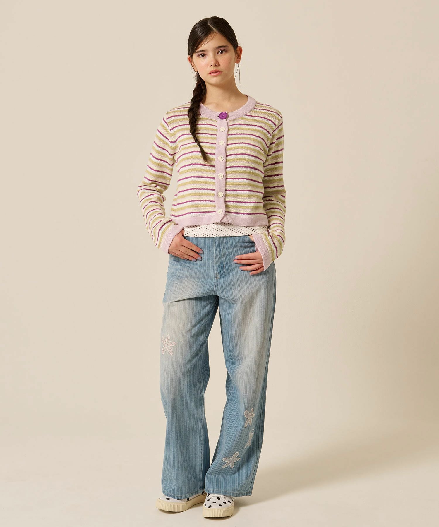 TINA：JOJUN パッチワーク ストライプ デニムパンツ - サックス パッチワーク ストライプ デニムパンツ TINA：JOJUN 全2色｜tnj711