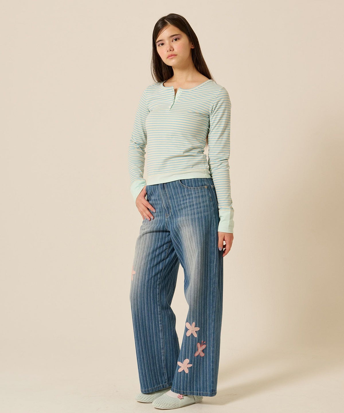 パッチワーク/花柄/デニム/パンツ