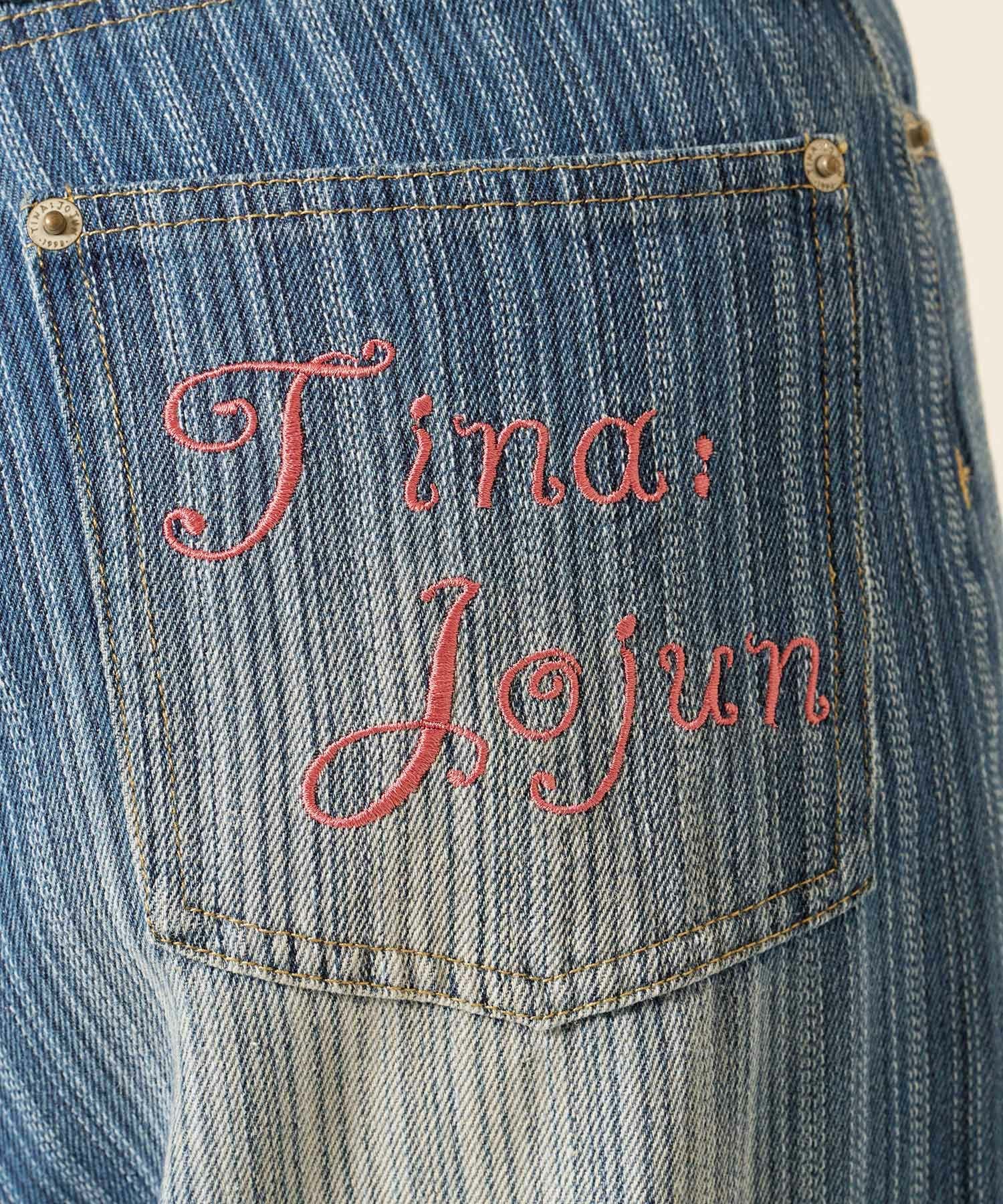 パッチワーク ストライプ デニムパンツ TINA：JOJUN 全2色｜tnj711