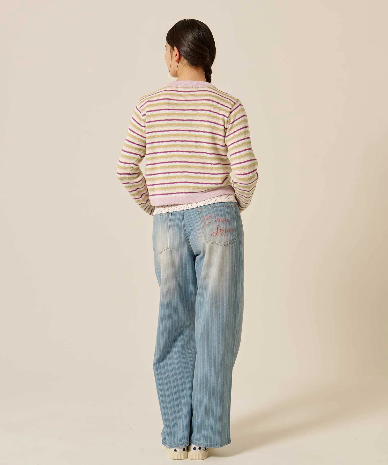 パッチワーク ストライプ デニムパンツ TINA：JOJUN 全2色｜tnj711