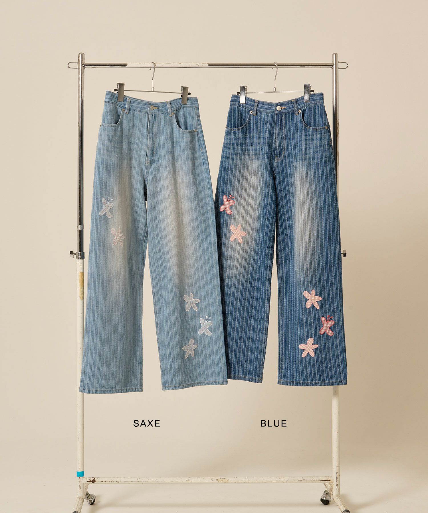 パッチワーク ストライプ デニムパンツ TINA：JOJUN 全2色｜tnj711