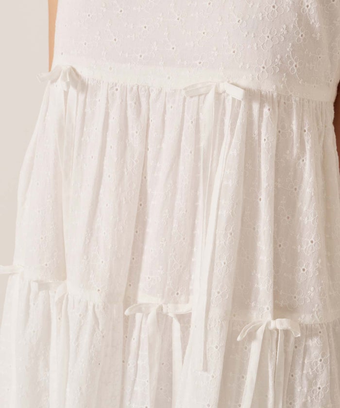 ミニ/キャミ/ホワイト/ティアード リボン ワンピース TINA：JOJUN