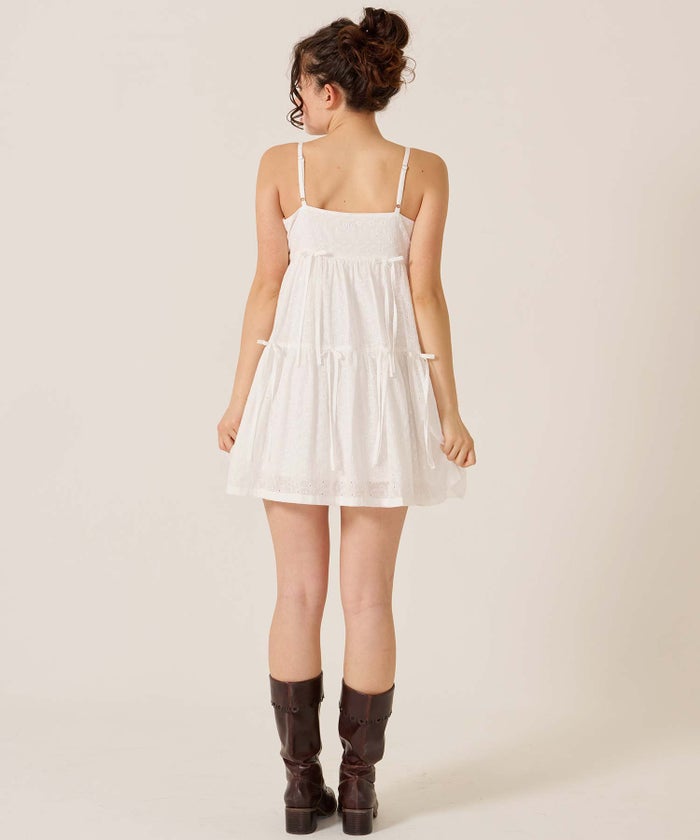 ミニ/キャミ/ホワイト/ティアード リボン ワンピース TINA：JOJUN