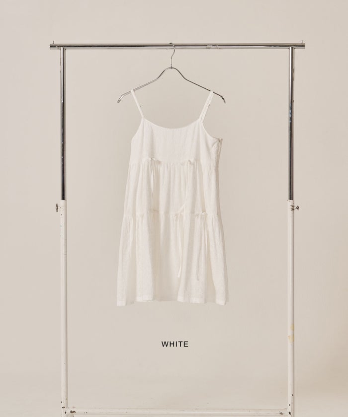 ミニ/キャミ/ホワイト/ティアード リボン ワンピース TINA：JOJUN