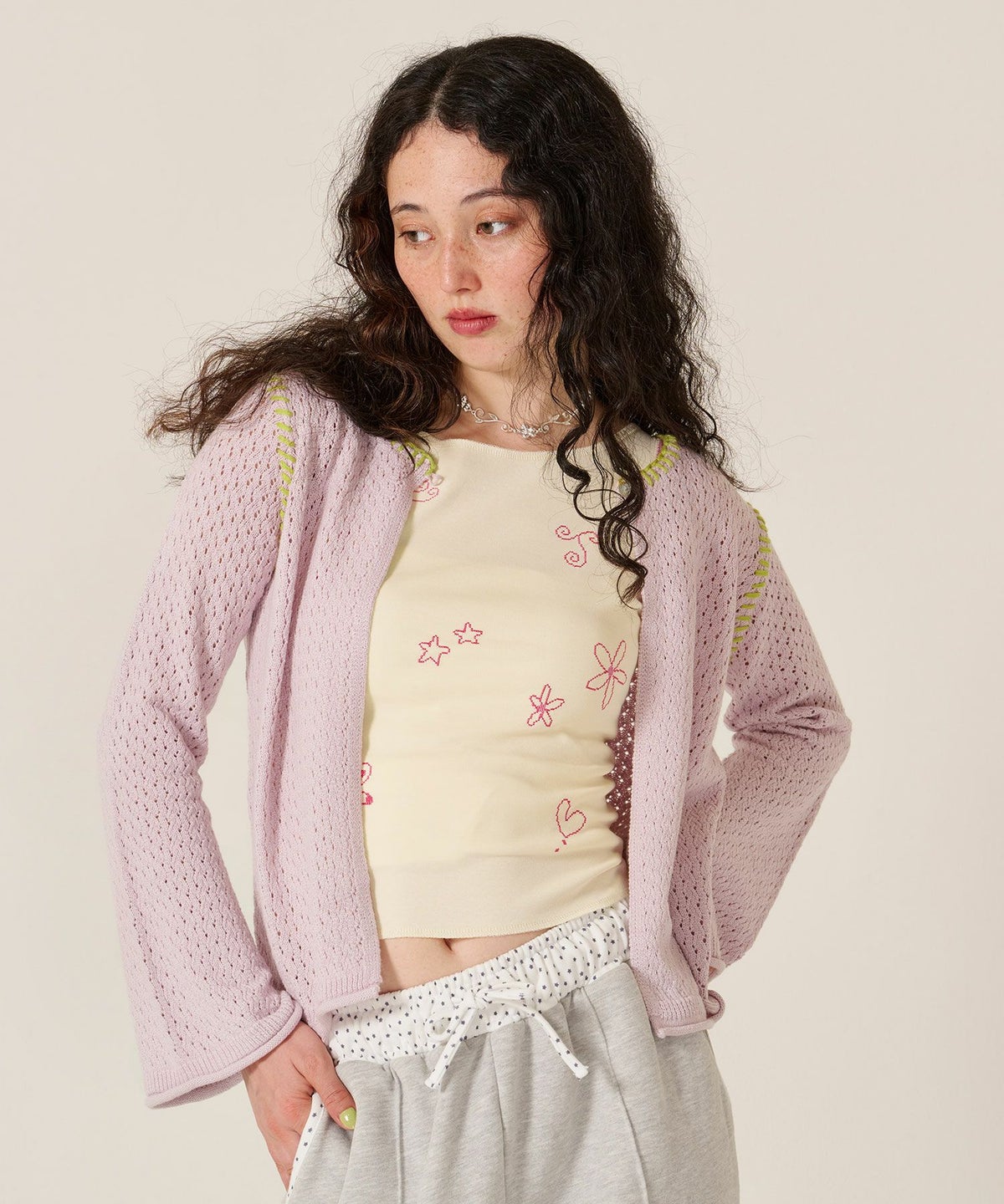 ハート/透かし編み/カーディガン
