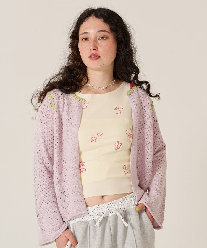 ハート/透かし編み/カーディガン