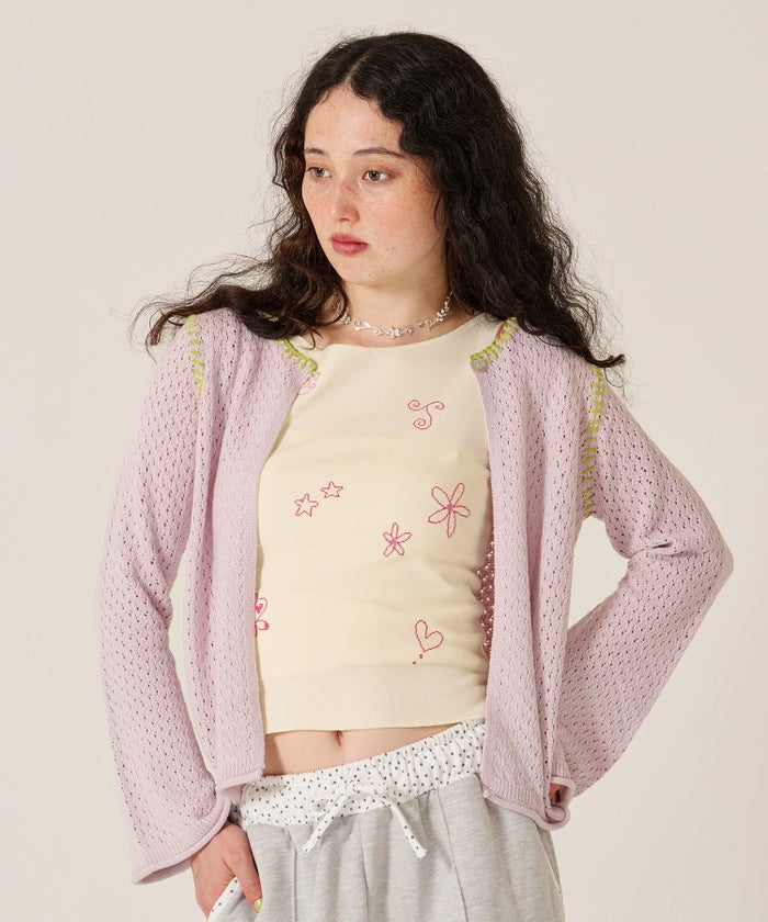 ハート/透かし編み/カーディガン