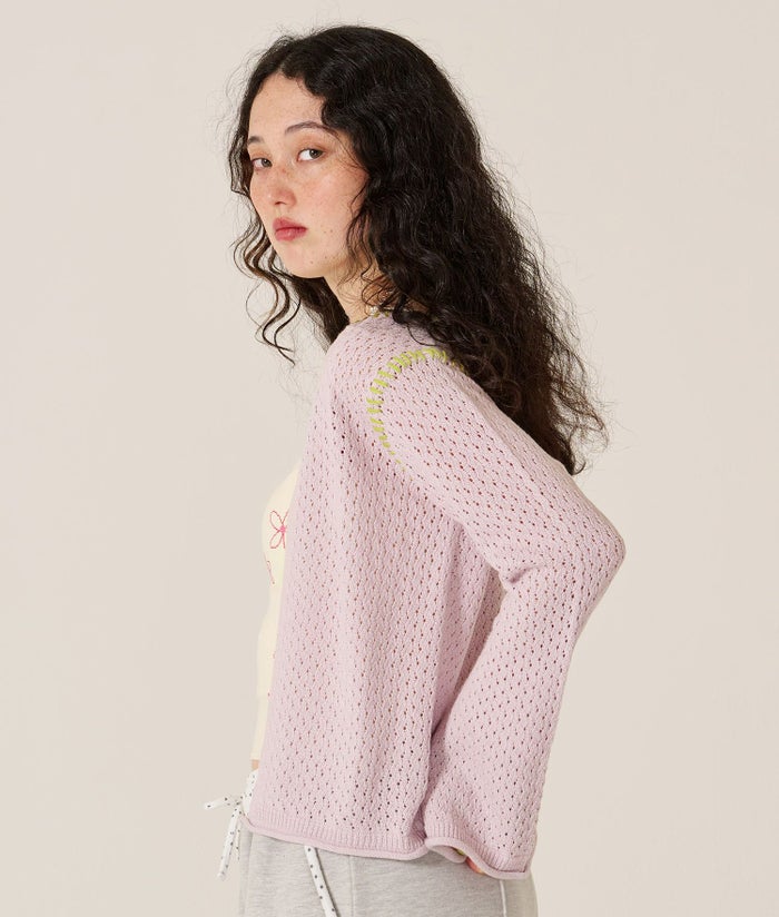 ハート/透かし編み/カーディガン