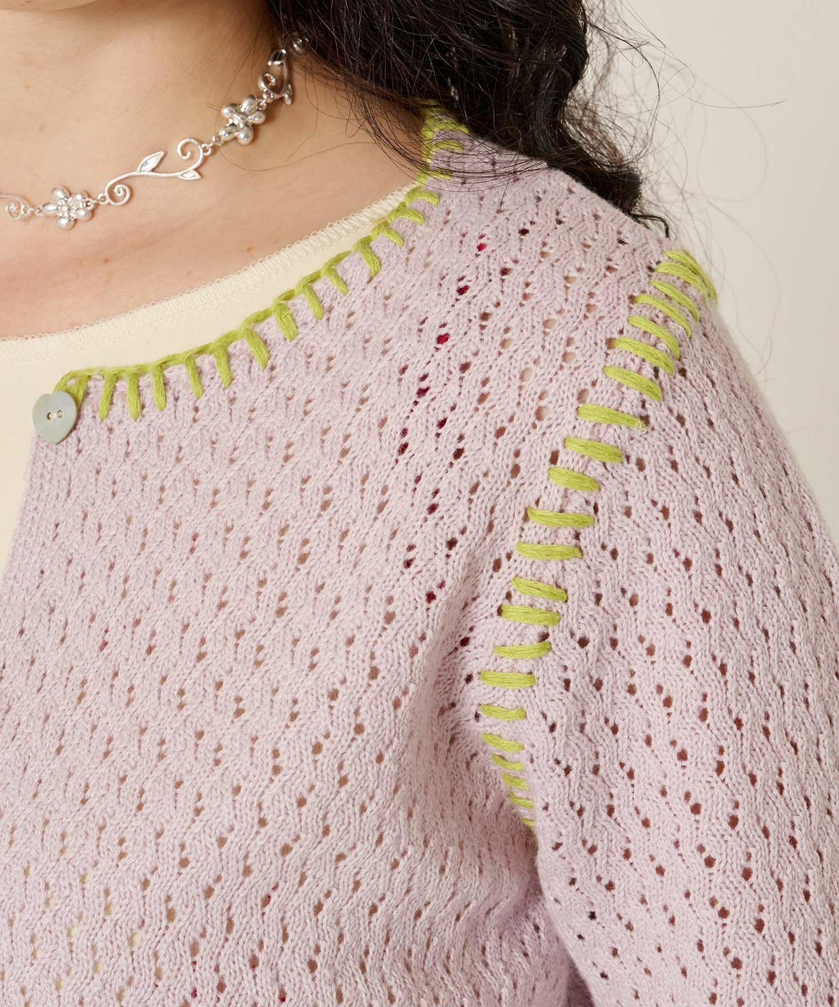 ハート/透かし編み/カーディガン