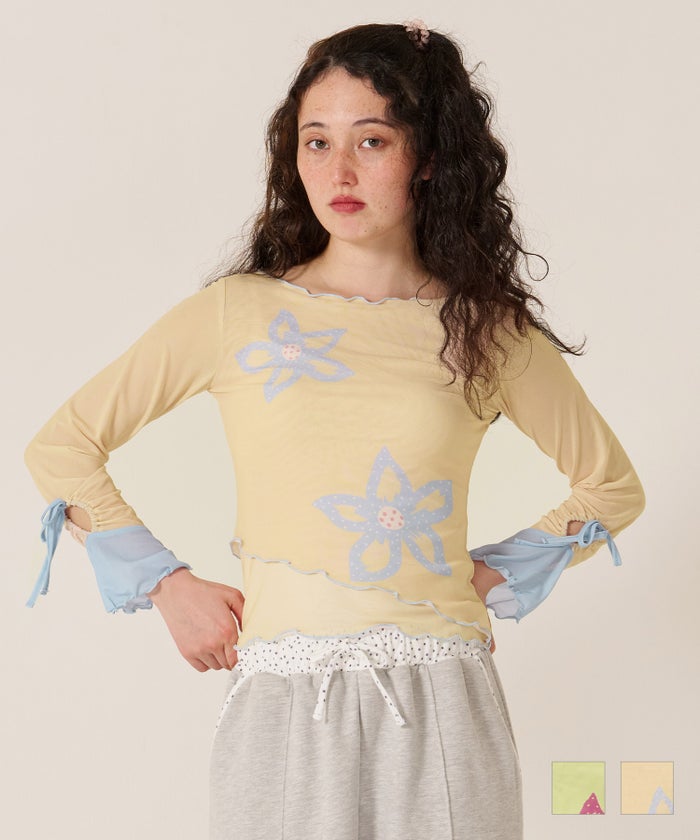 カットソー/ロンT/花柄/フラワープリント バイカラー カットソー TINA：JOJUN