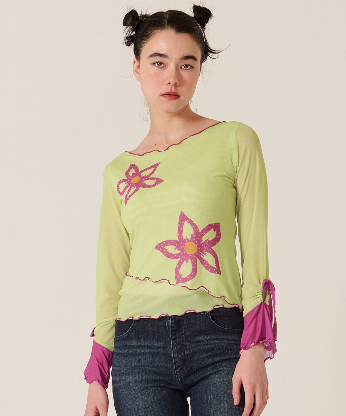 カットソー/ロンT/花柄/フラワープリント バイカラー カットソー TINA：JOJUN