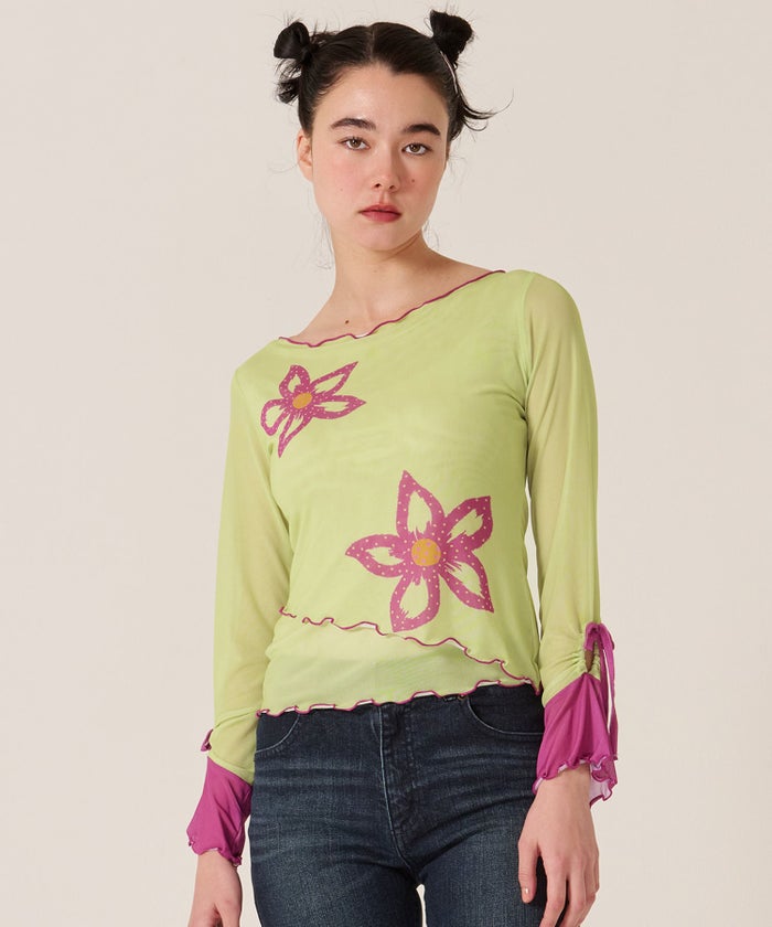 カットソー/ロンT/花柄/フラワープリント バイカラー カットソー TINA：JOJUN