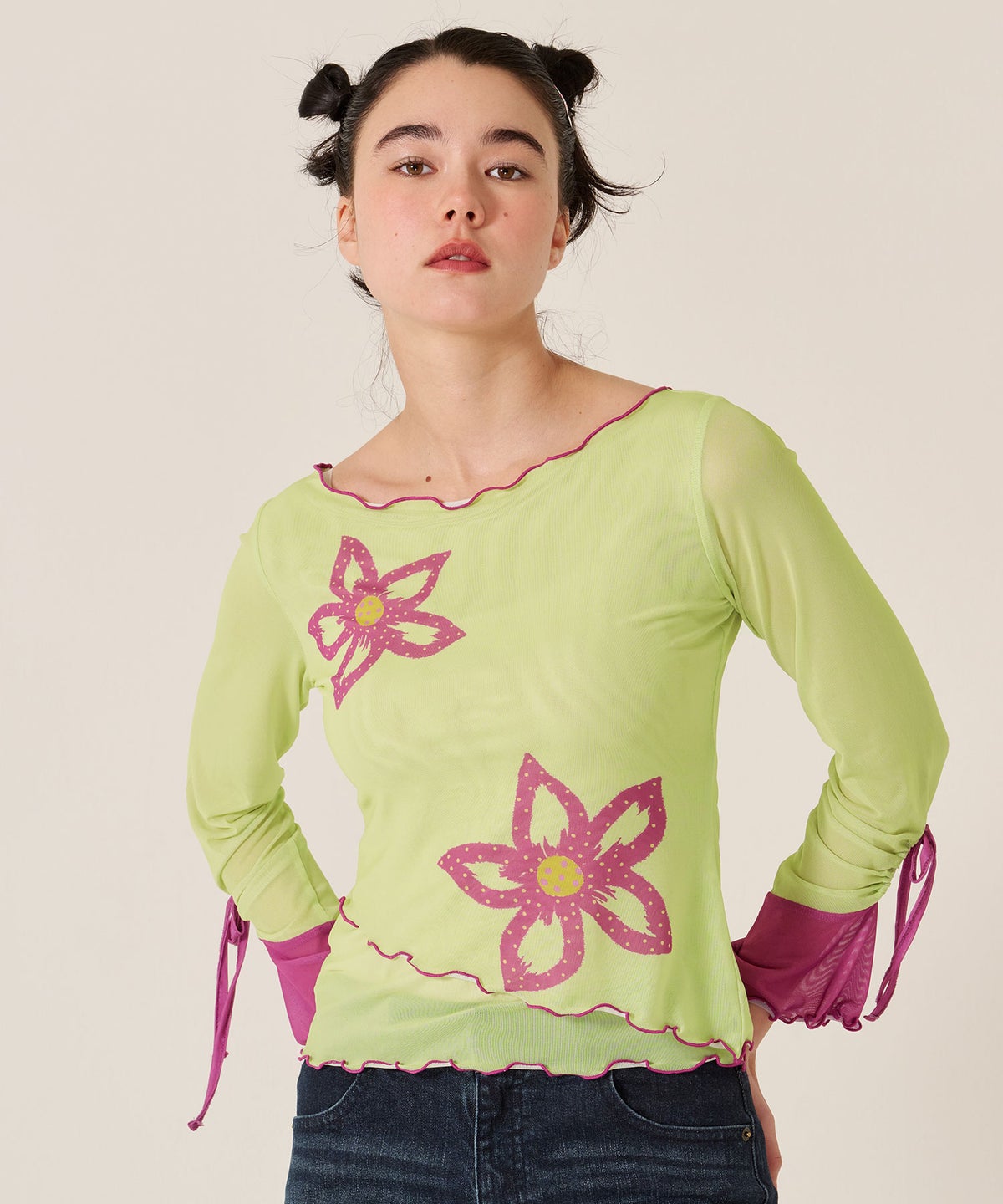 カットソー/ロンT/花柄/フラワープリント バイカラー カットソー TINA：JOJUN