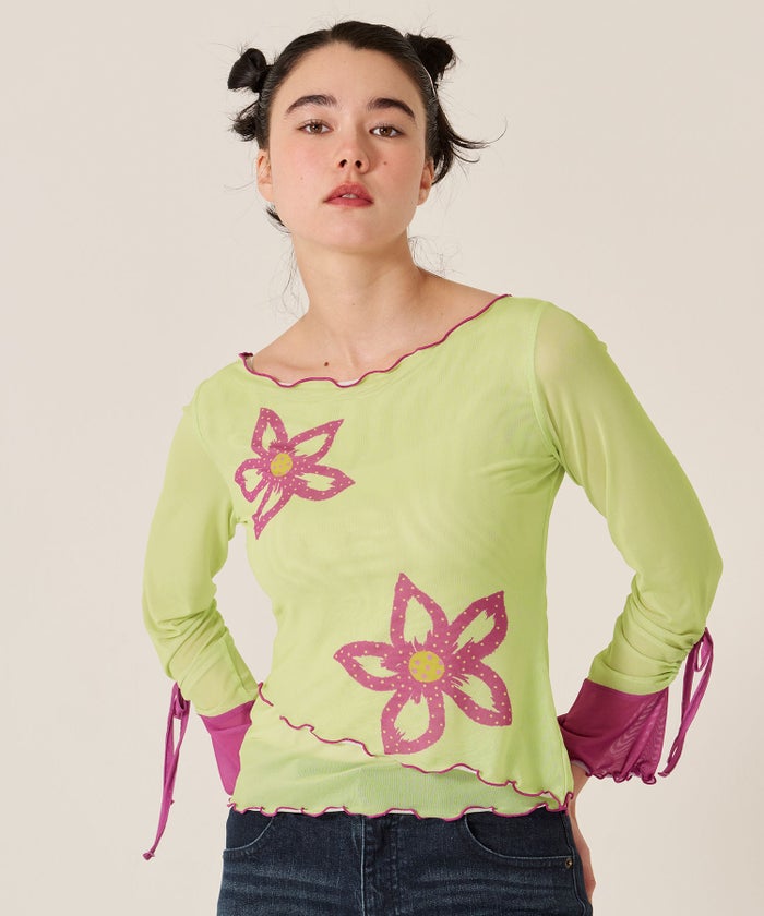 カットソー/ロンT/花柄/フラワープリント バイカラー カットソー TINA：JOJUN