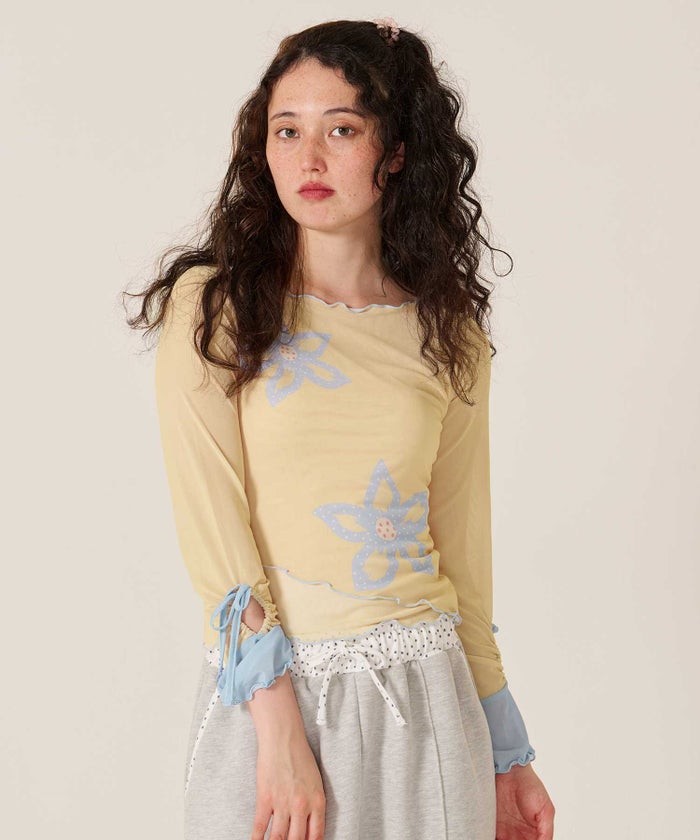 カットソー/ロンT/花柄/フラワープリント バイカラー カットソー TINA：JOJUN