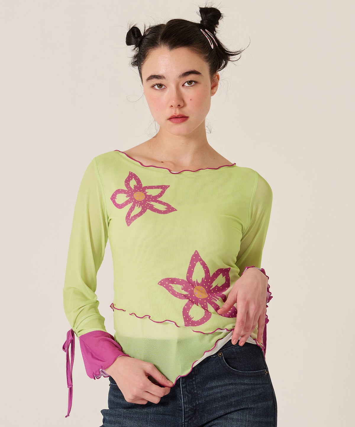 カットソー/ロンT/花柄/フラワープリント バイカラー カットソー TINA：JOJUN