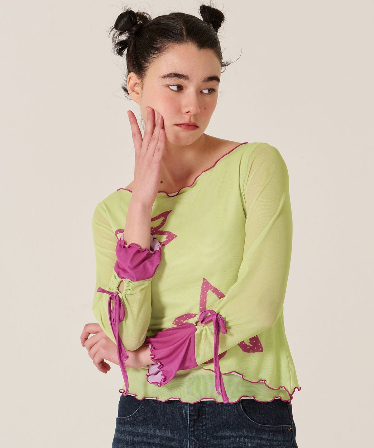 カットソー/ロンT/花柄/フラワープリント バイカラー カットソー TINA：JOJUN