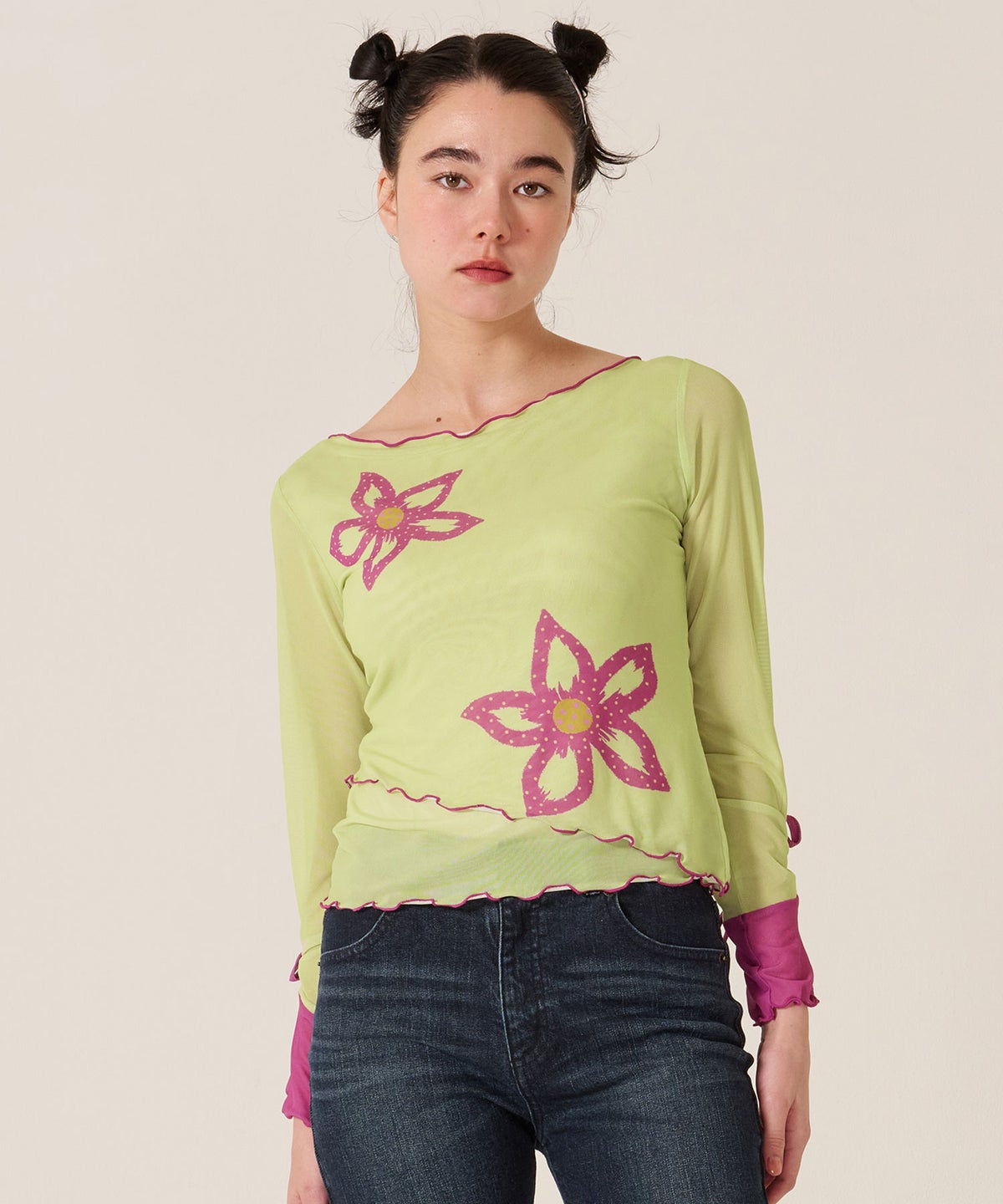 カットソー/ロンT/花柄/フラワープリント バイカラー カットソー TINA：JOJUN