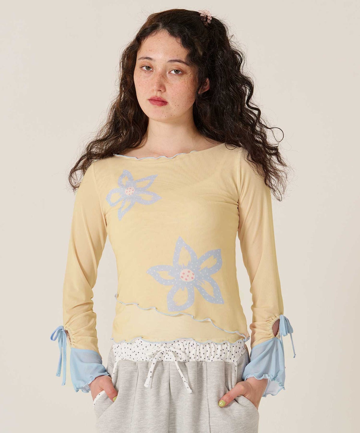 カットソー/ロンT/花柄/フラワープリント バイカラー カットソー TINA：JOJUN