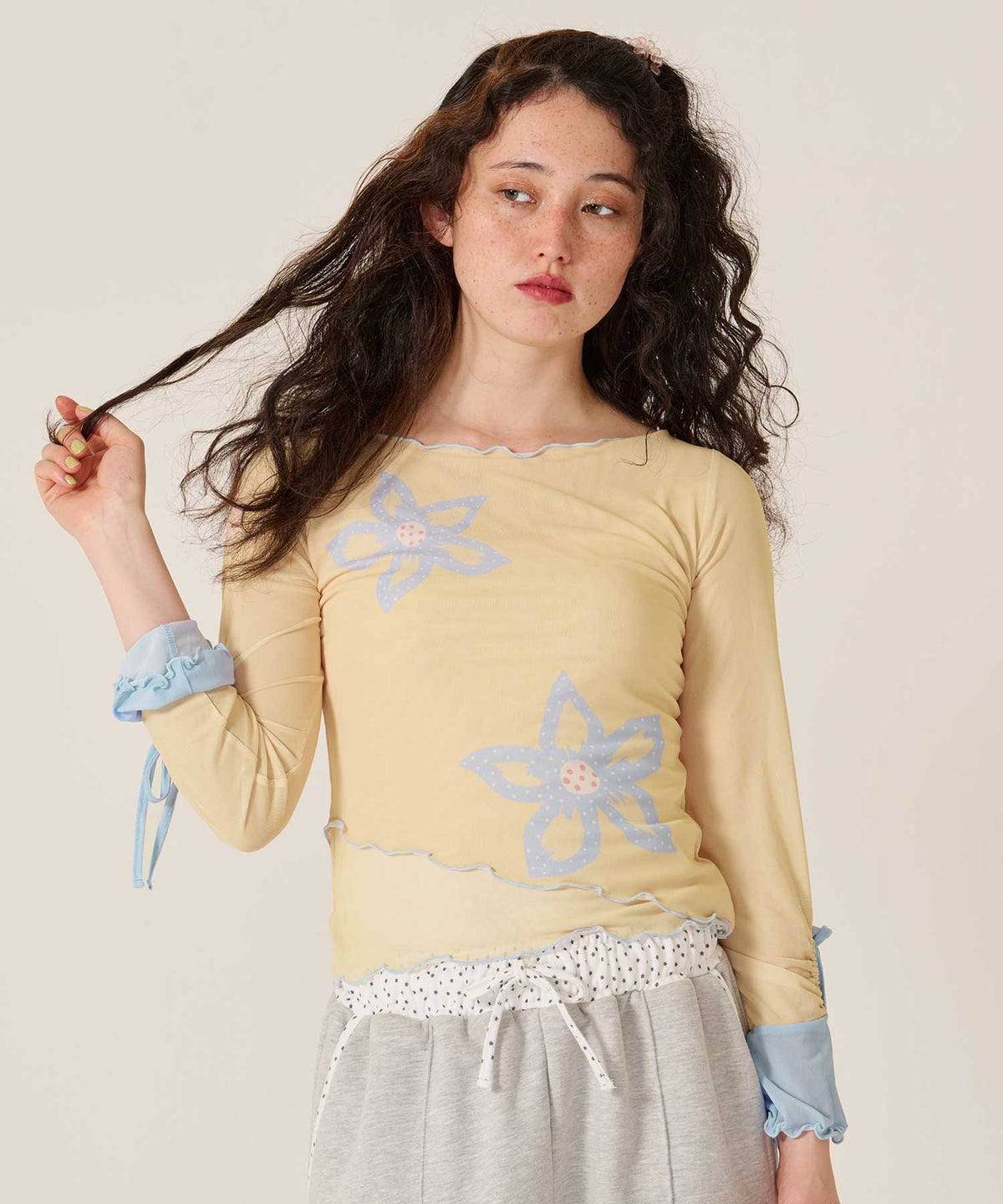 カットソー/ロンT/花柄/フラワープリント バイカラー カットソー TINA：JOJUN