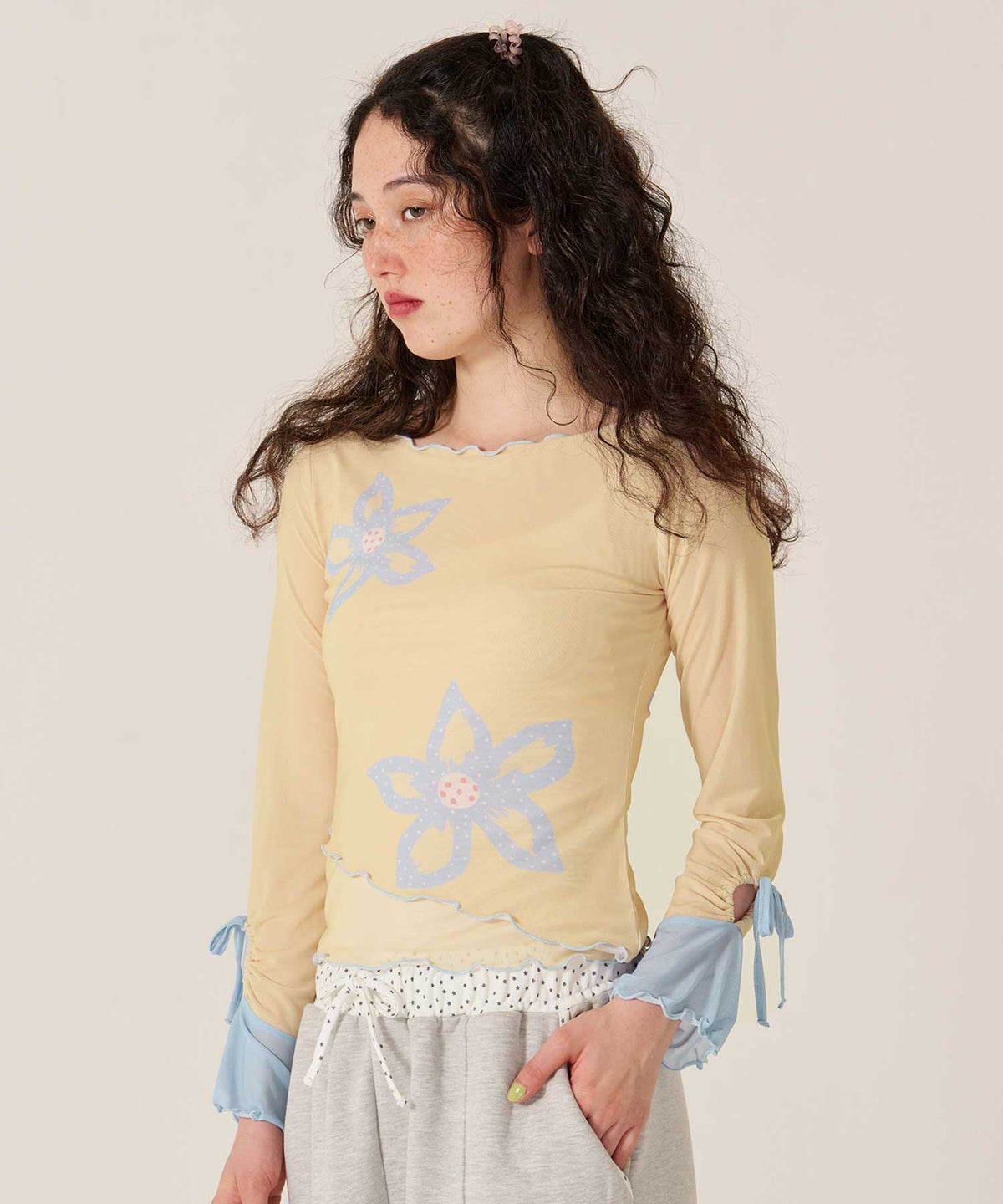 カットソー/ロンT/花柄/フラワープリント バイカラー カットソー TINA：JOJUN