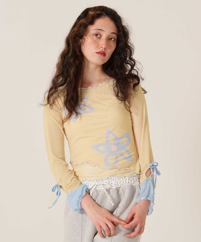 カットソー/ロンT/花柄/フラワープリント バイカラー カットソー TINA：JOJUN