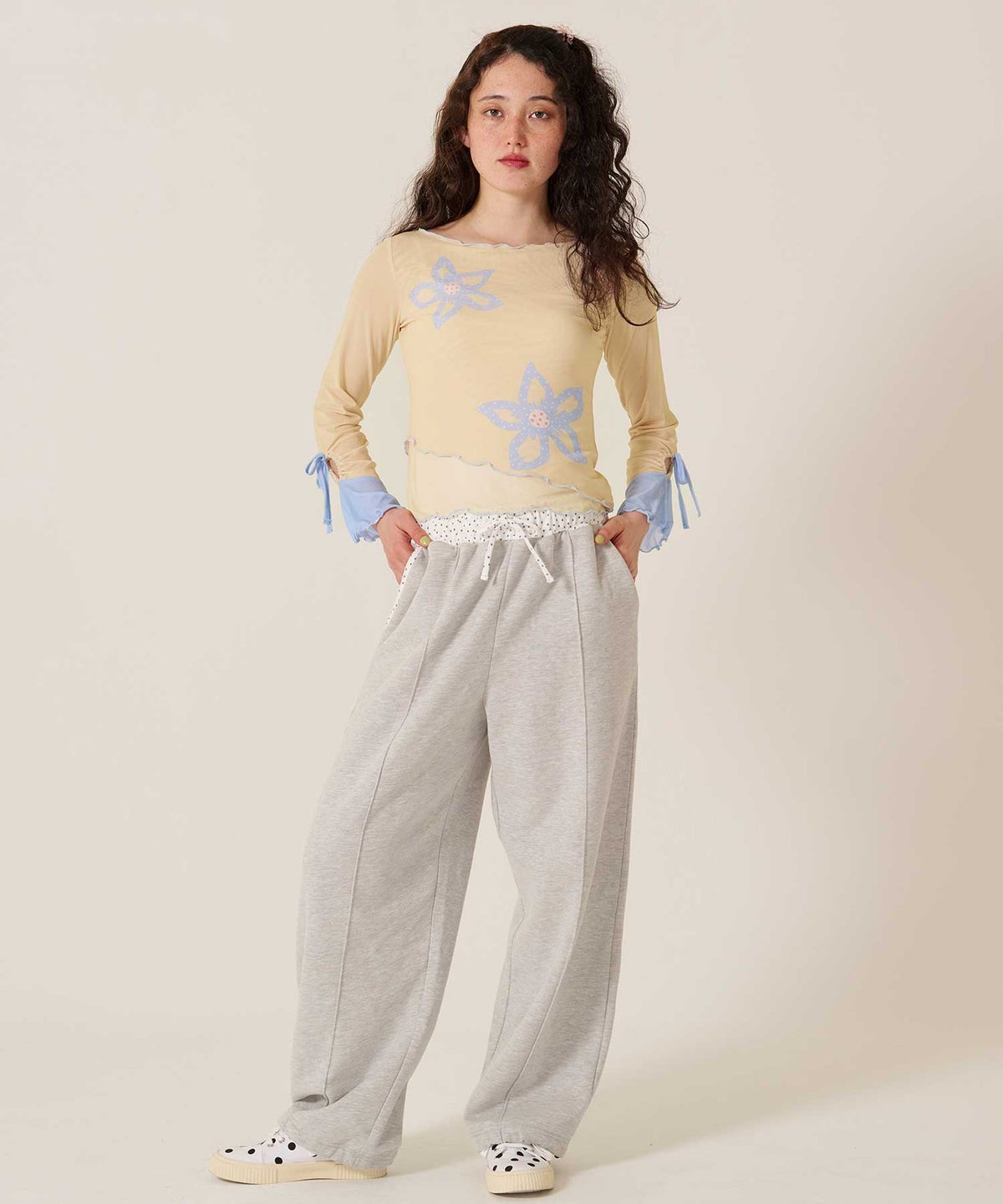 カットソー/ロンT/花柄/フラワープリント バイカラー カットソー TINA：JOJUN