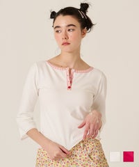 フラワーボタン/ヘンリーネック/ロンT/７分袖