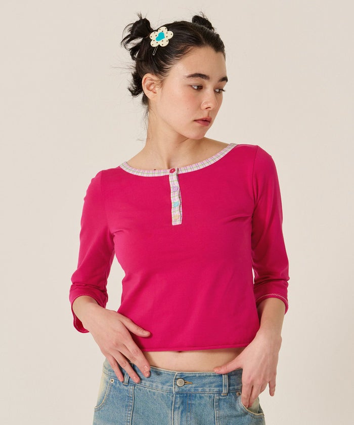 フラワーボタン/ヘンリーネック/ロンT/７分袖