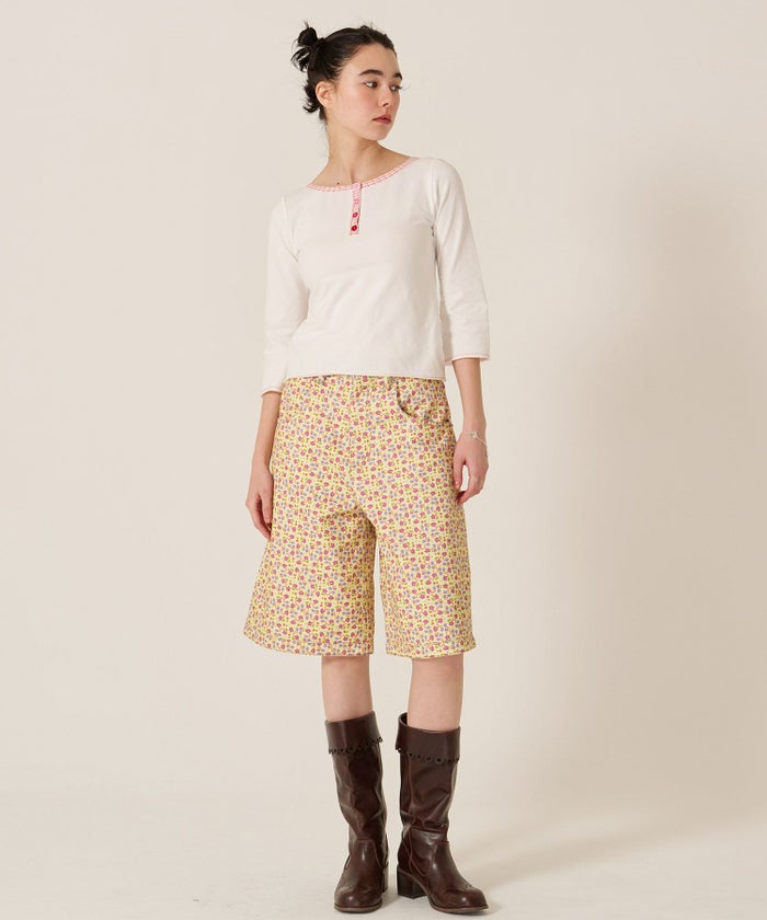 フラワーボタン/ヘンリーネック/ロンT/７分袖