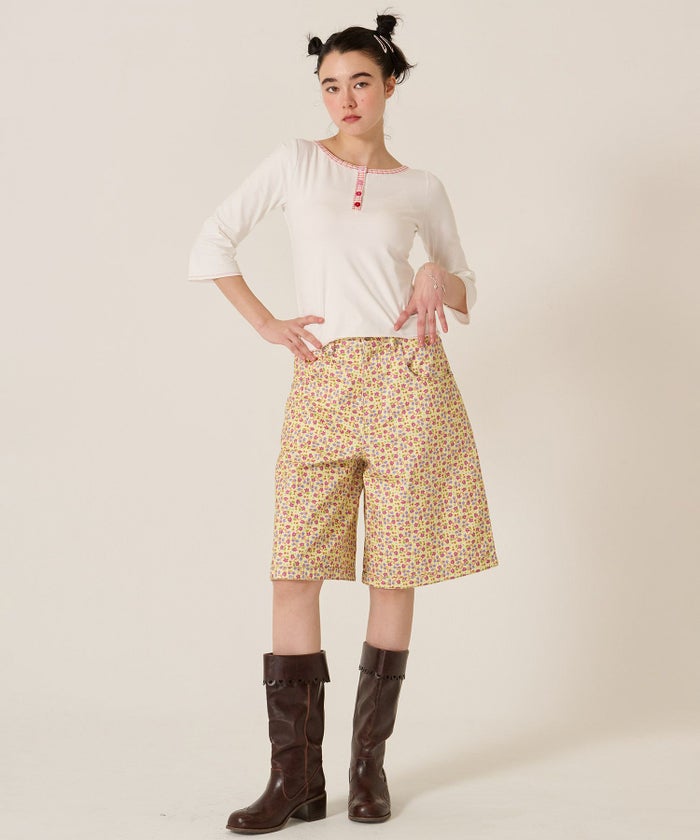 フラワーボタン/ヘンリーネック/ロンT/７分袖