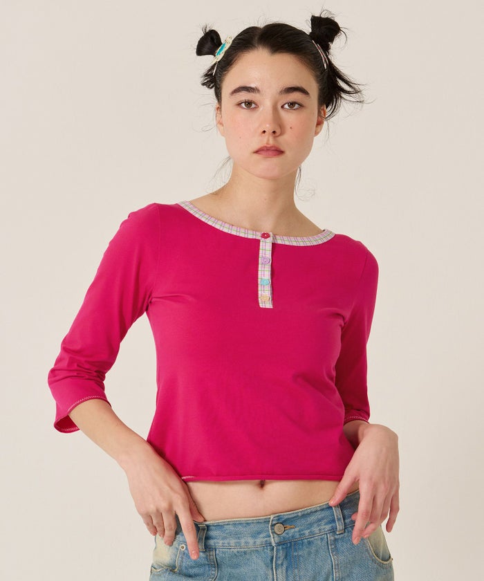 フラワーボタン/ヘンリーネック/ロンT/７分袖