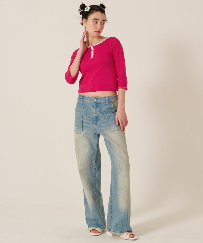 フラワーボタン/ヘンリーネック/ロンT/７分袖