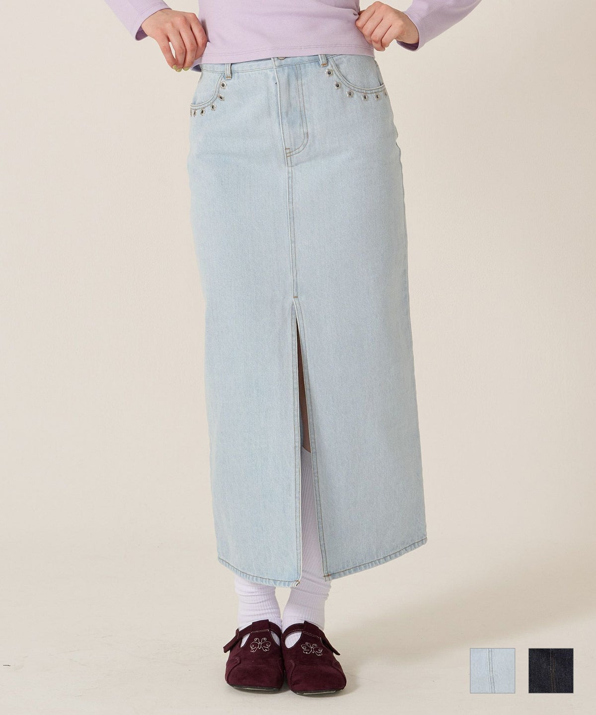 デニム/ロング/スカート/フラワー